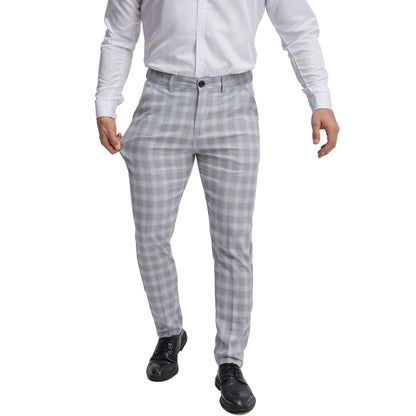 Men's flat front grey plaid chino dress pants