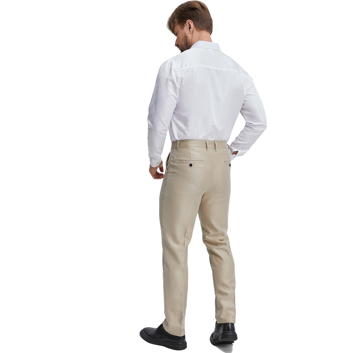 Men's flat front khaki stripered business casual pants