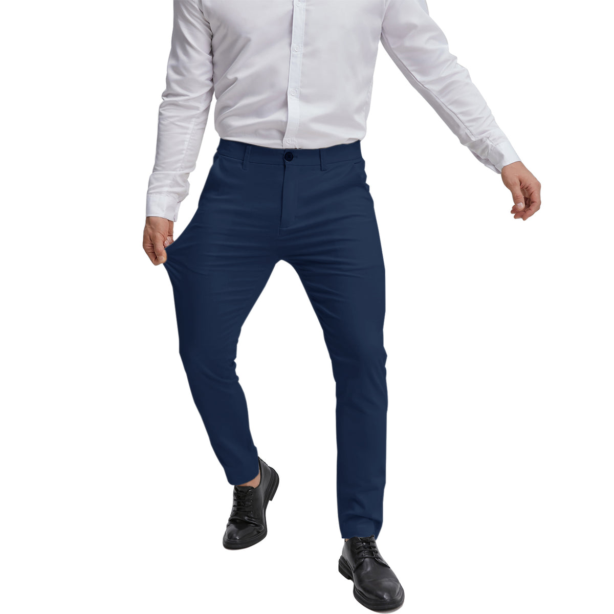 Men's flat front navy blue chino dress pant