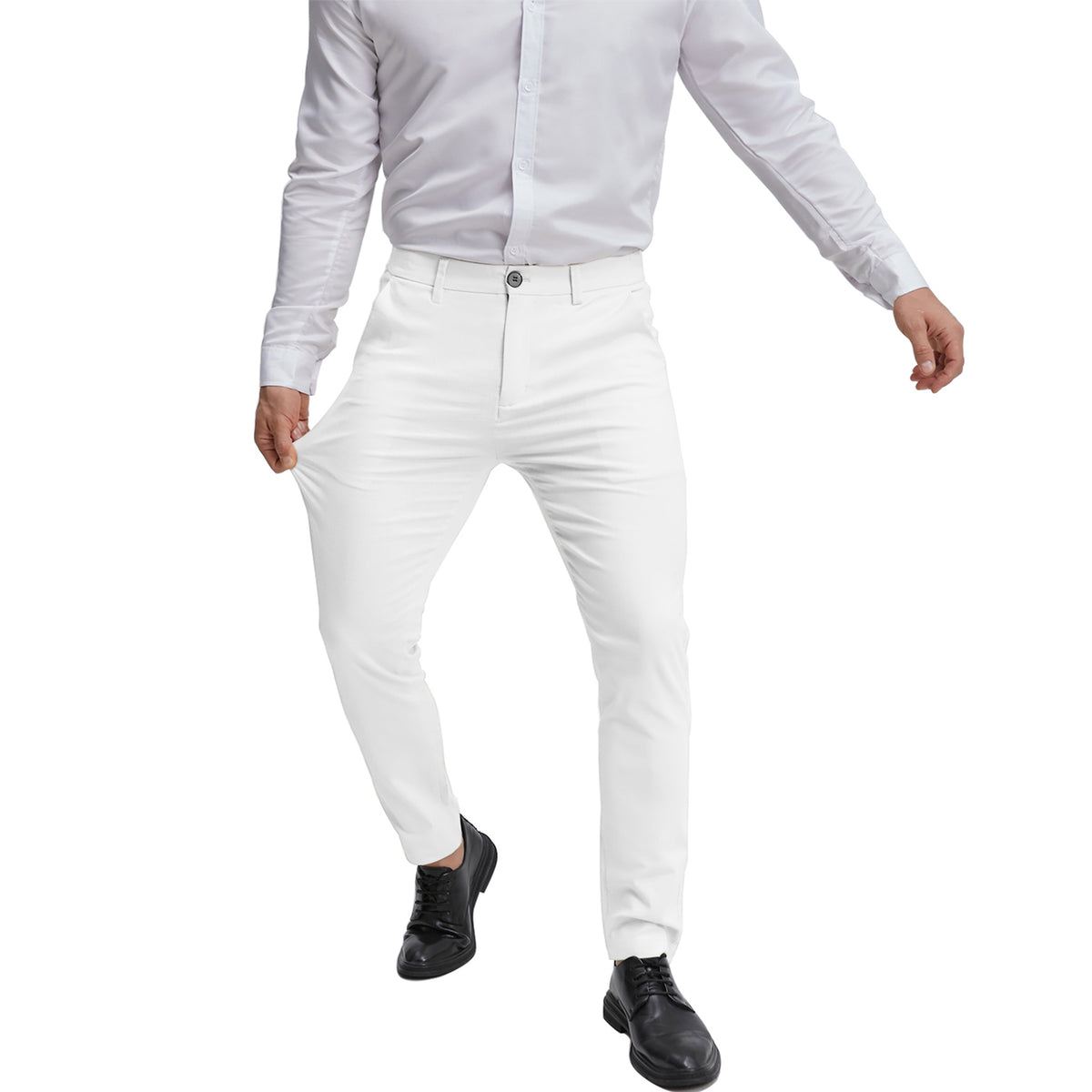 Men's flat front white chino dress pants