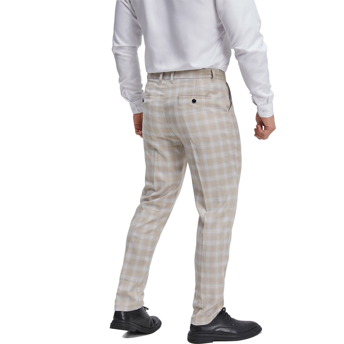 Men's flat front yellow checkered chino dress pants