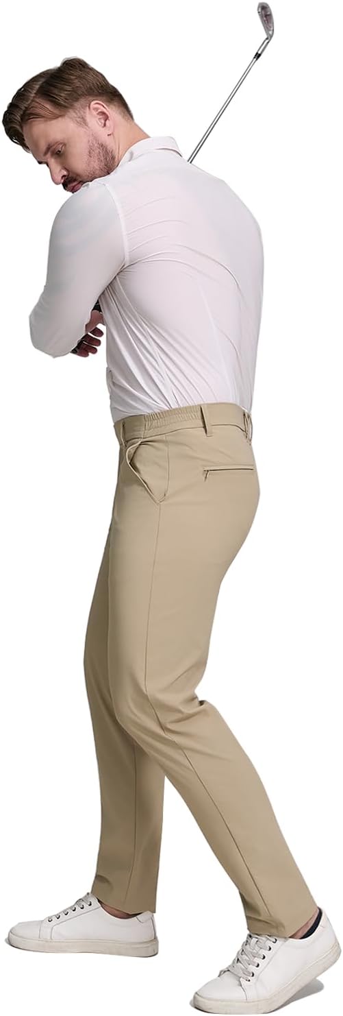 Men's khaki golf pants with functional pockets