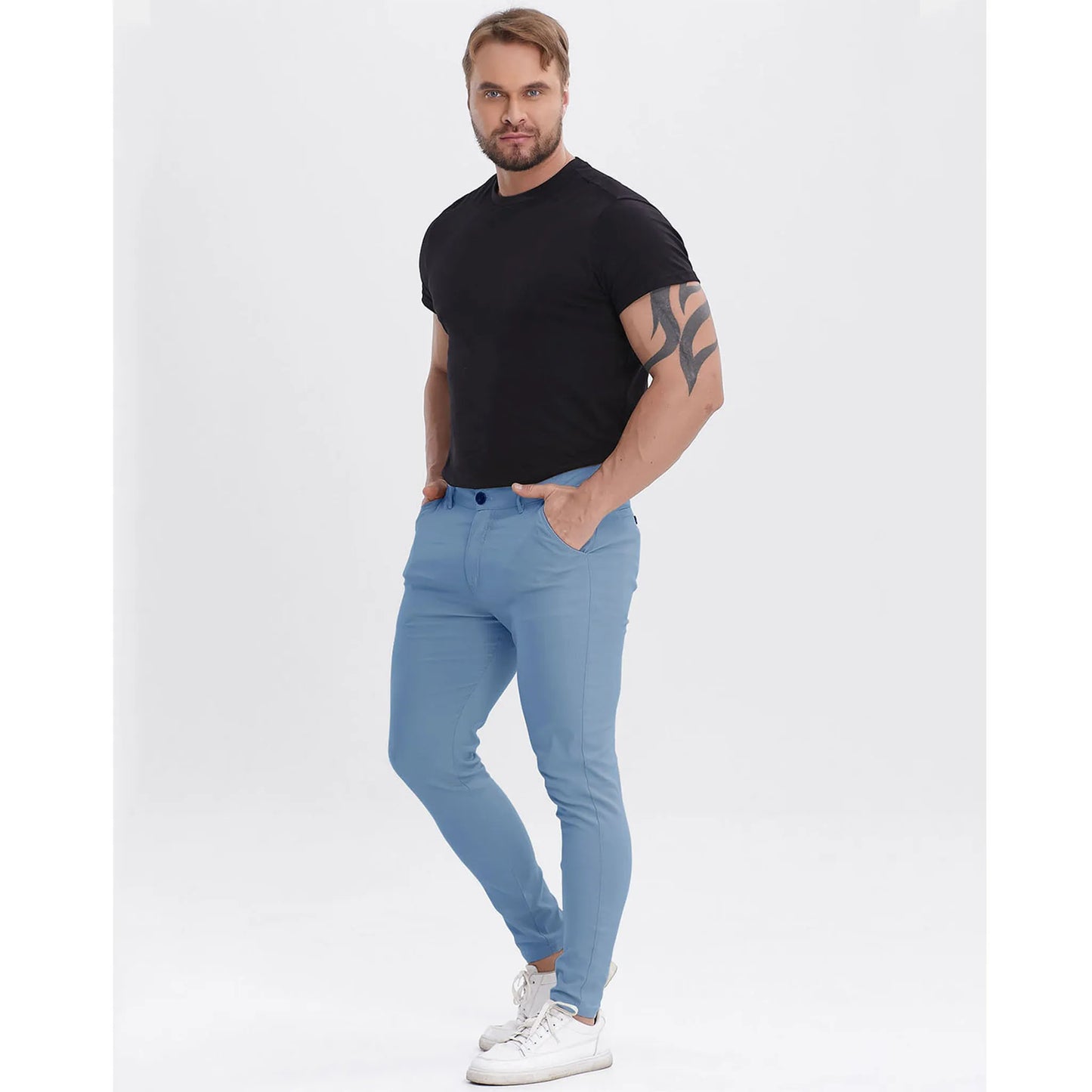 Men's Slim Fit Stretch Chinos - Light Blue Business Casual Pants