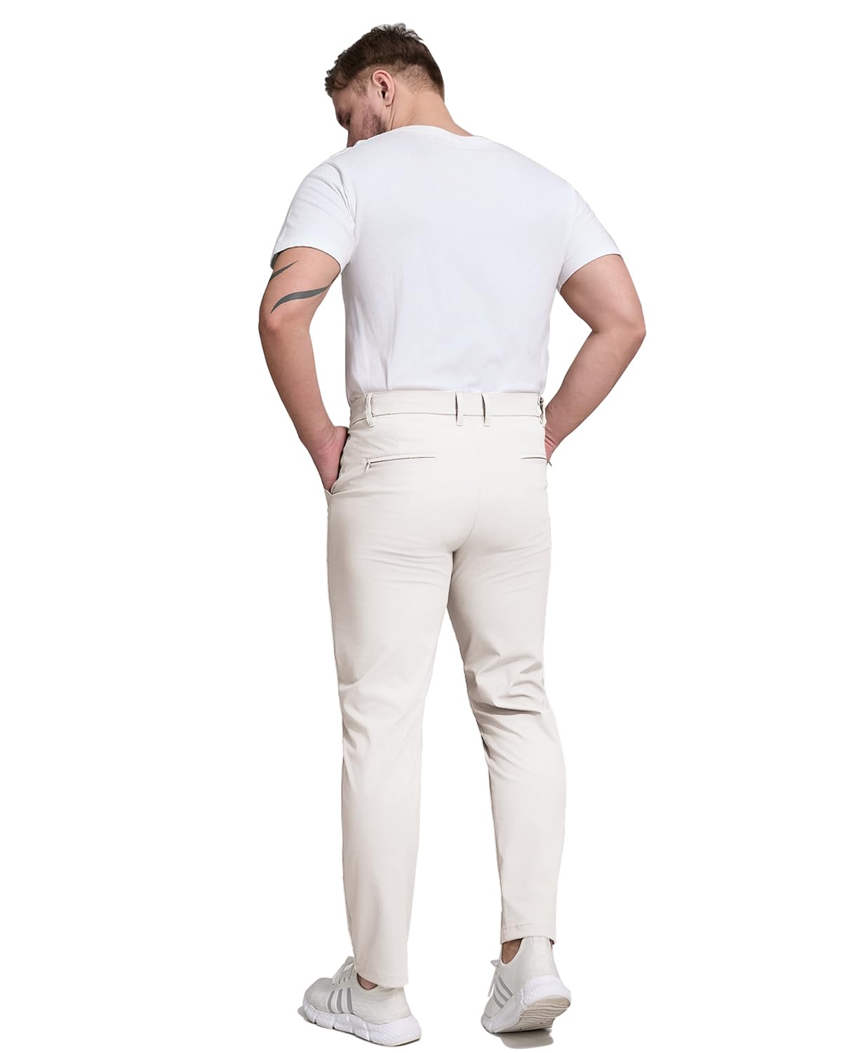 Men's stretch white golf pants waistband