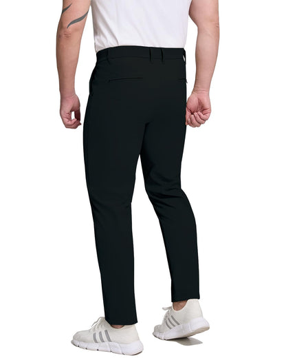 Men's tapered black golf pants back view