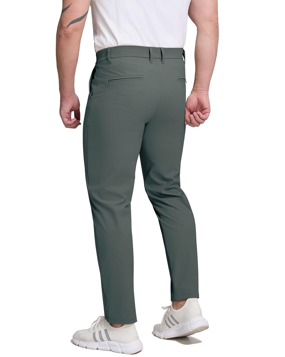 Men's tapered dark grey golf pants back view