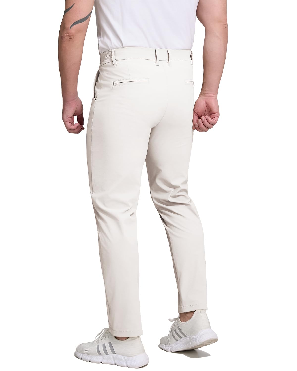 Men's tapered white golf pants back view
