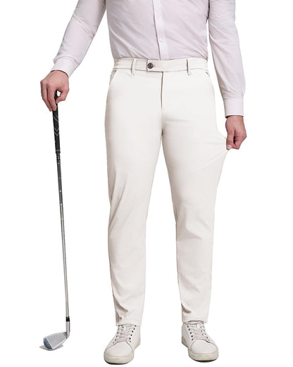 Men's white golf pants with functional pockets