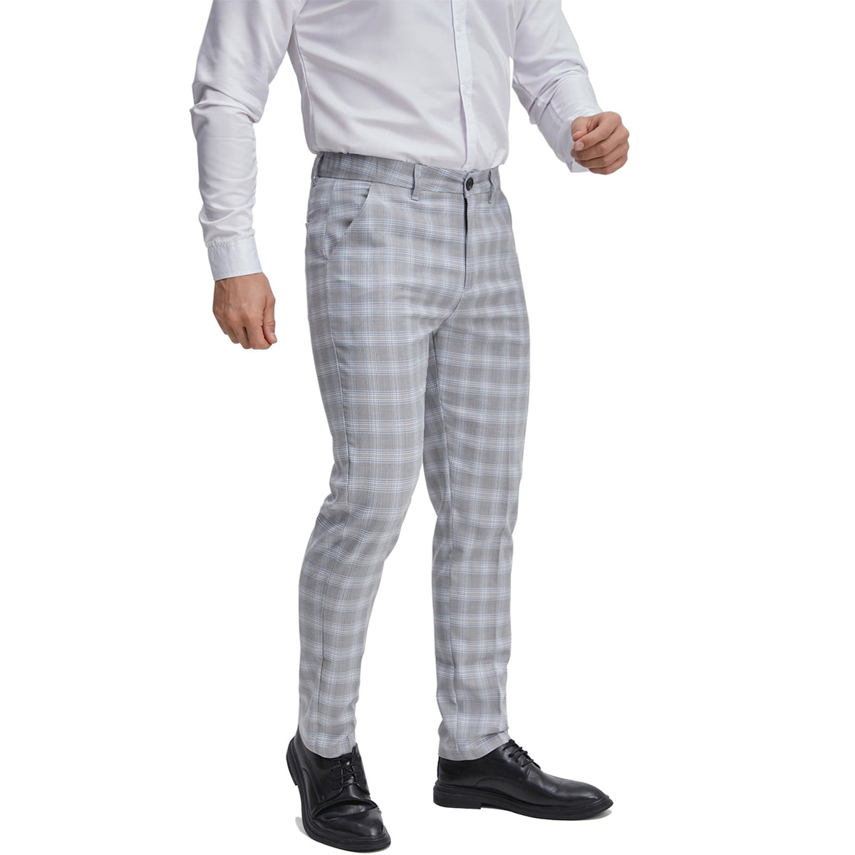 Men's wrinkle resistant grey checkered dress pants