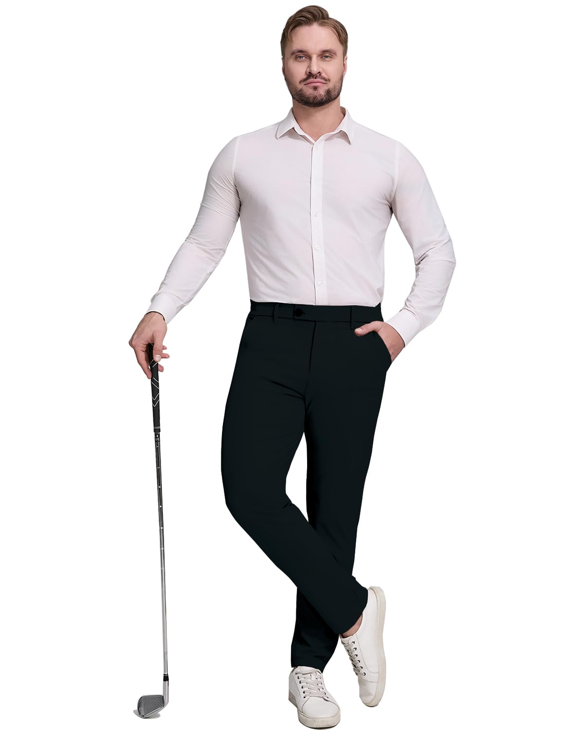 Quick-dry black golf pants fabric detail