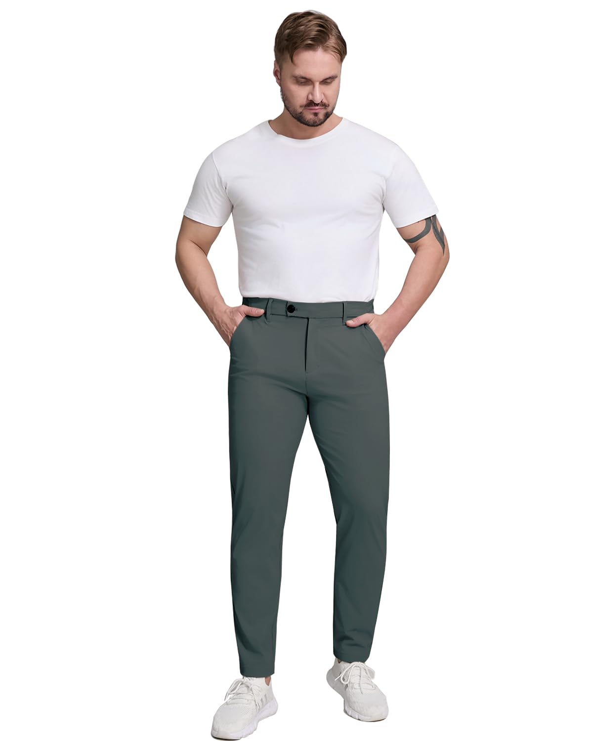 Quick-dry dark grey golf pants fabric detail