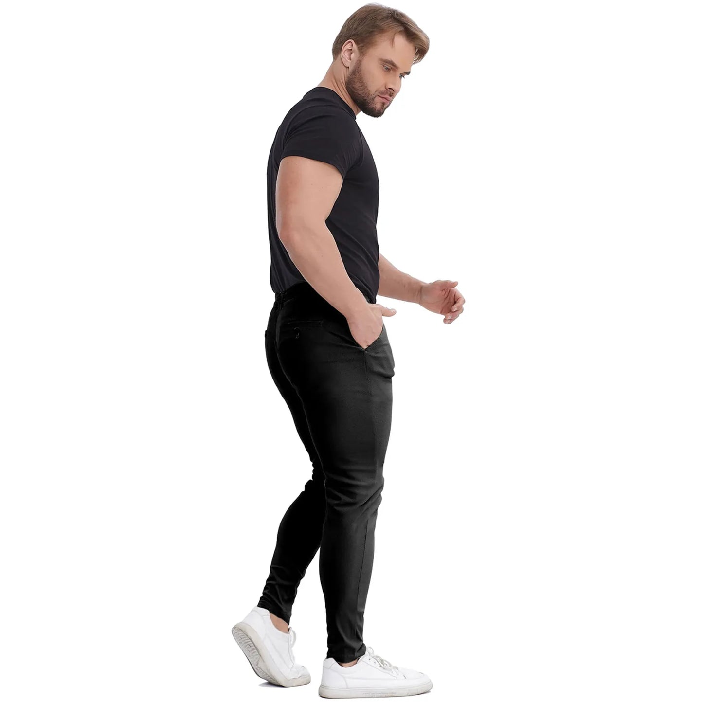 Men's Slim Fit Stretch Black Chinos - Business Casual Pants
