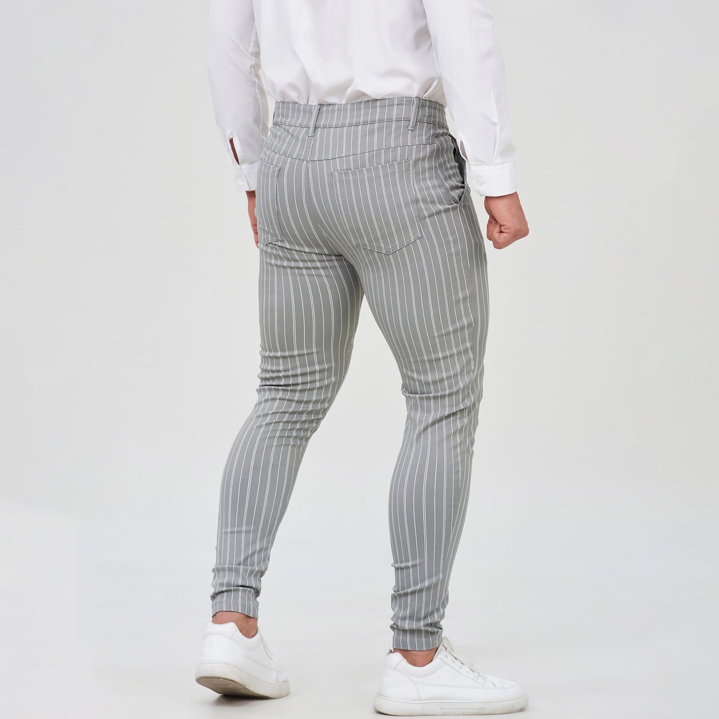 grey striped ankle pants men slim fit stretchy