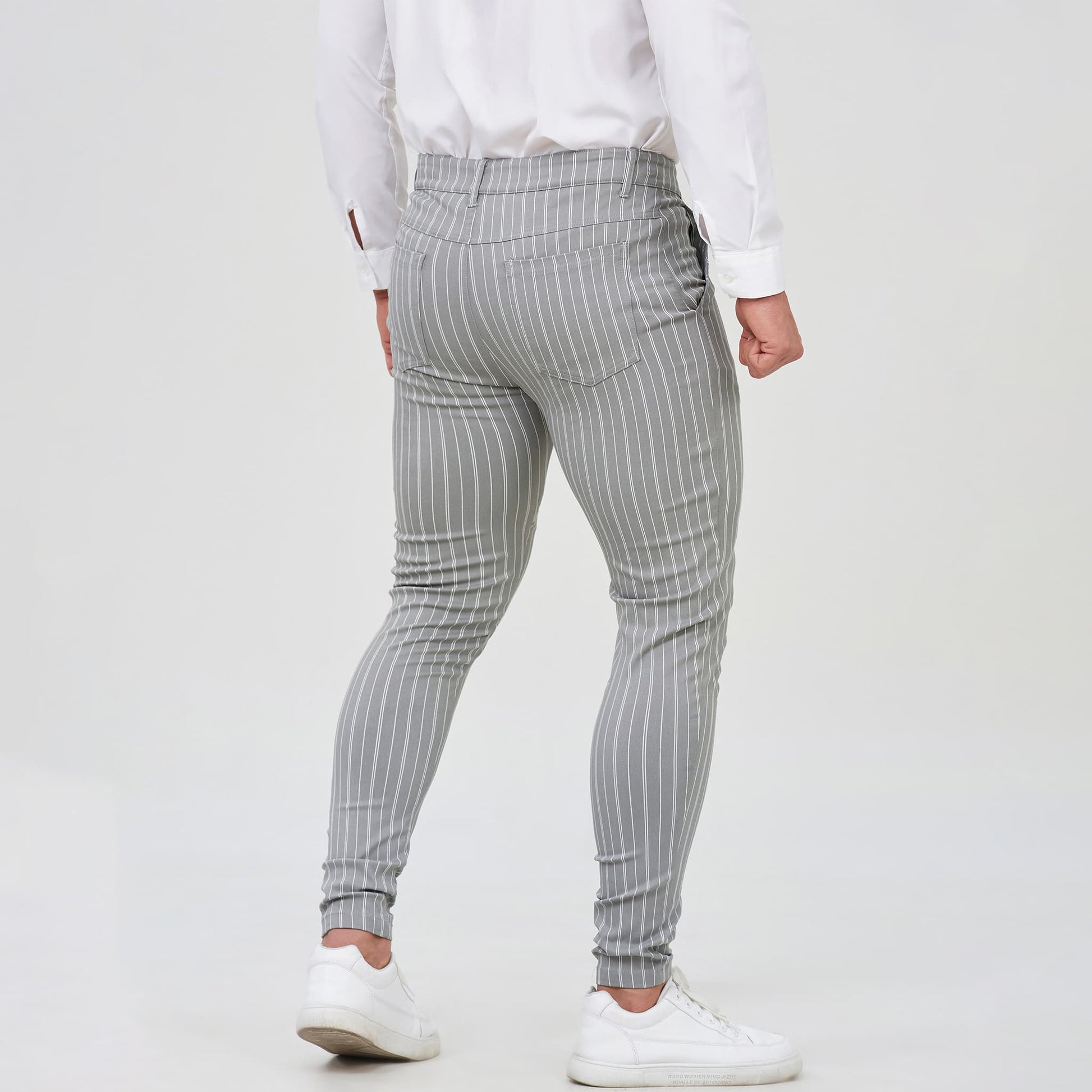 grey striped ankle pants men slim fit stretchy