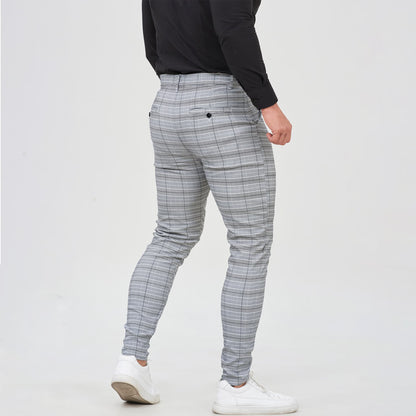 grey checkered athletic fit chino pants for men