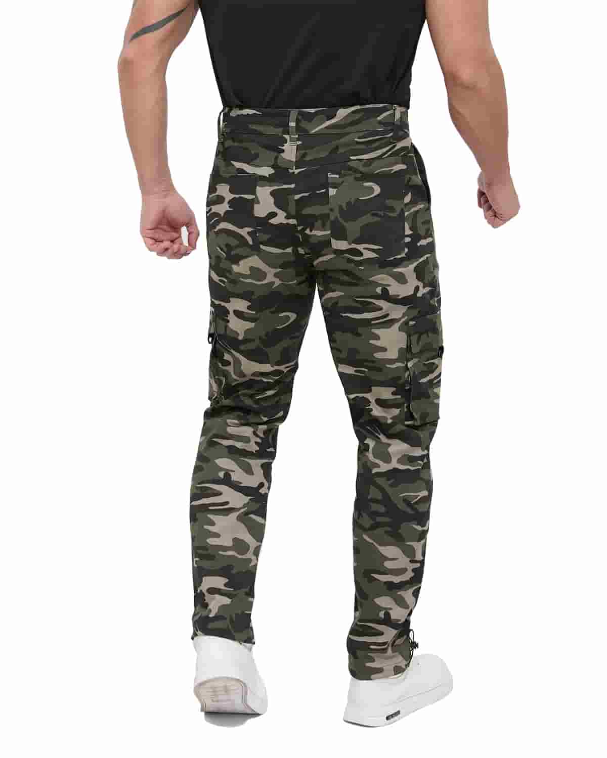 ALLELMS Mens Straight-Fit Stretch Green Camo Cargo Pant with Multi Pockets