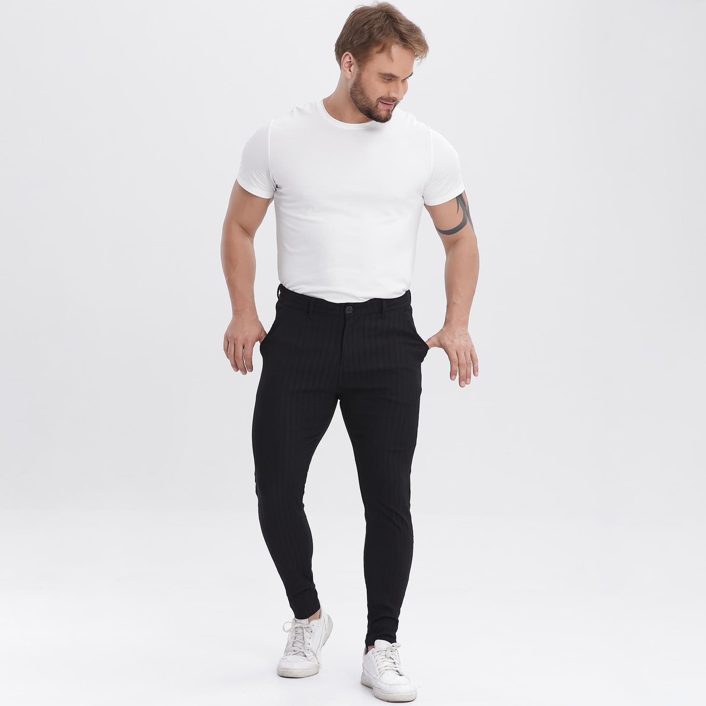black slim fit stretch big and tall dress pants for men