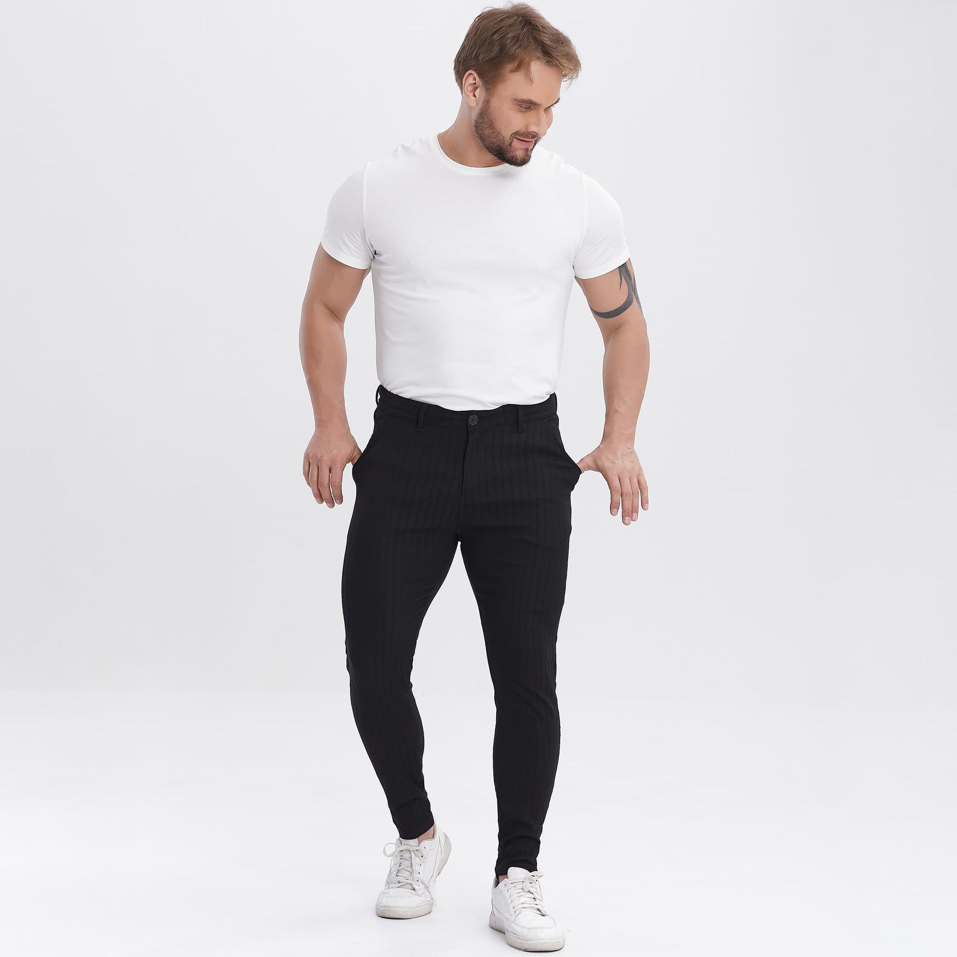 black slim fit stretch big and tall dress pants for men