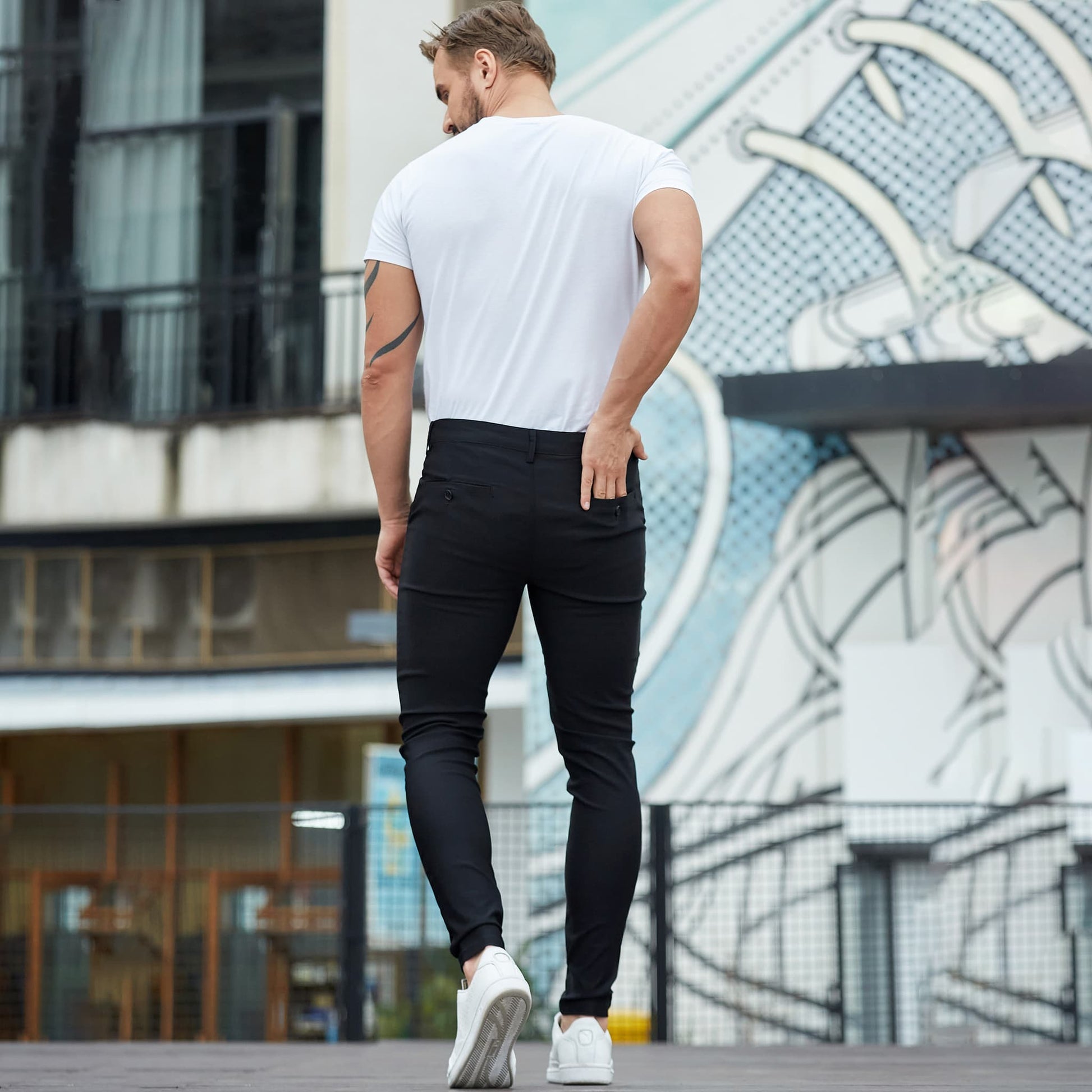 black active chinos pants men slim fit stretch