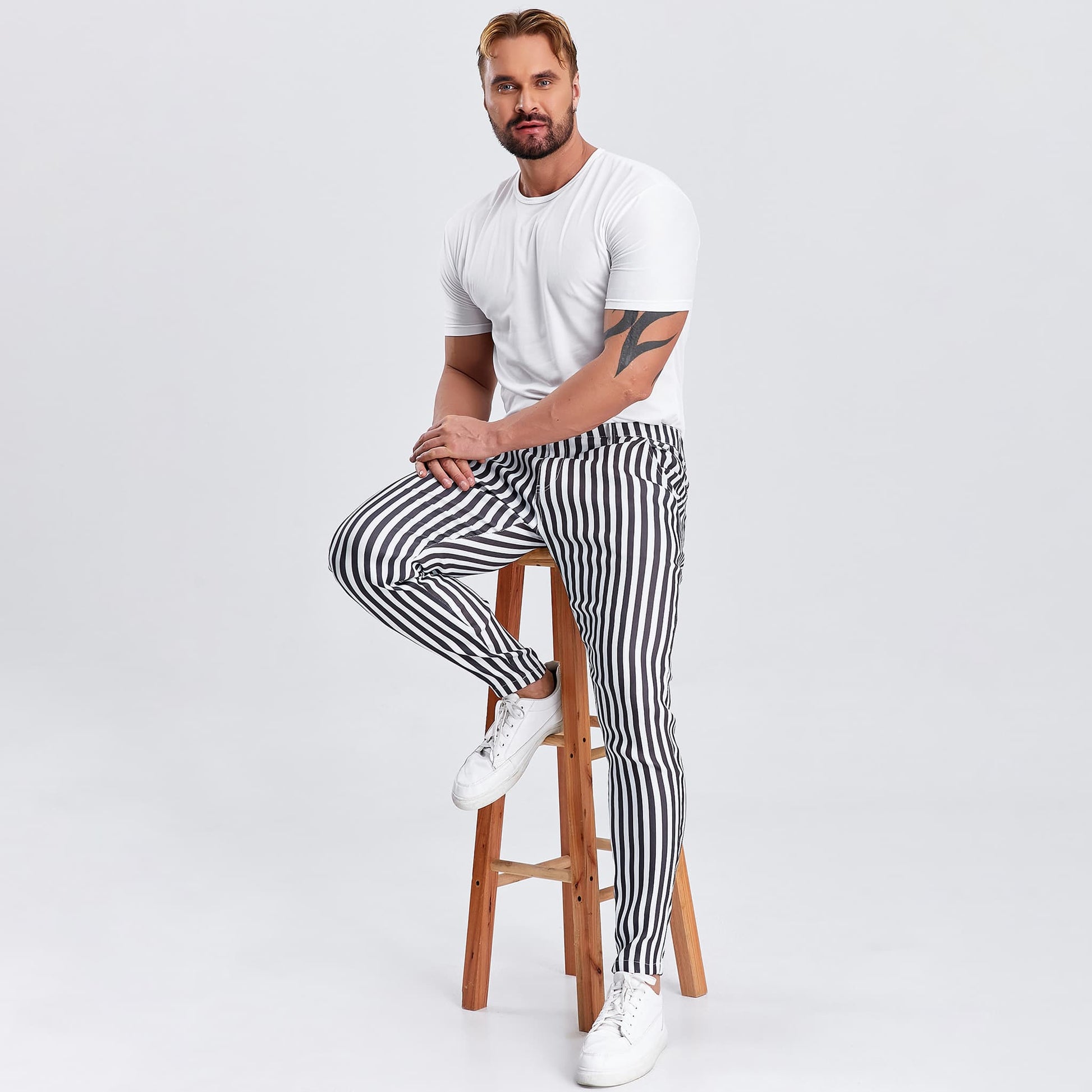 black and white striped mens chinos slim fit
