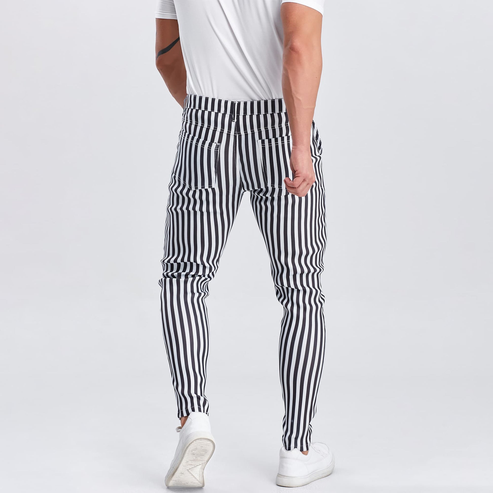 black and white striped mens pleated dress pants slim fit stretchy