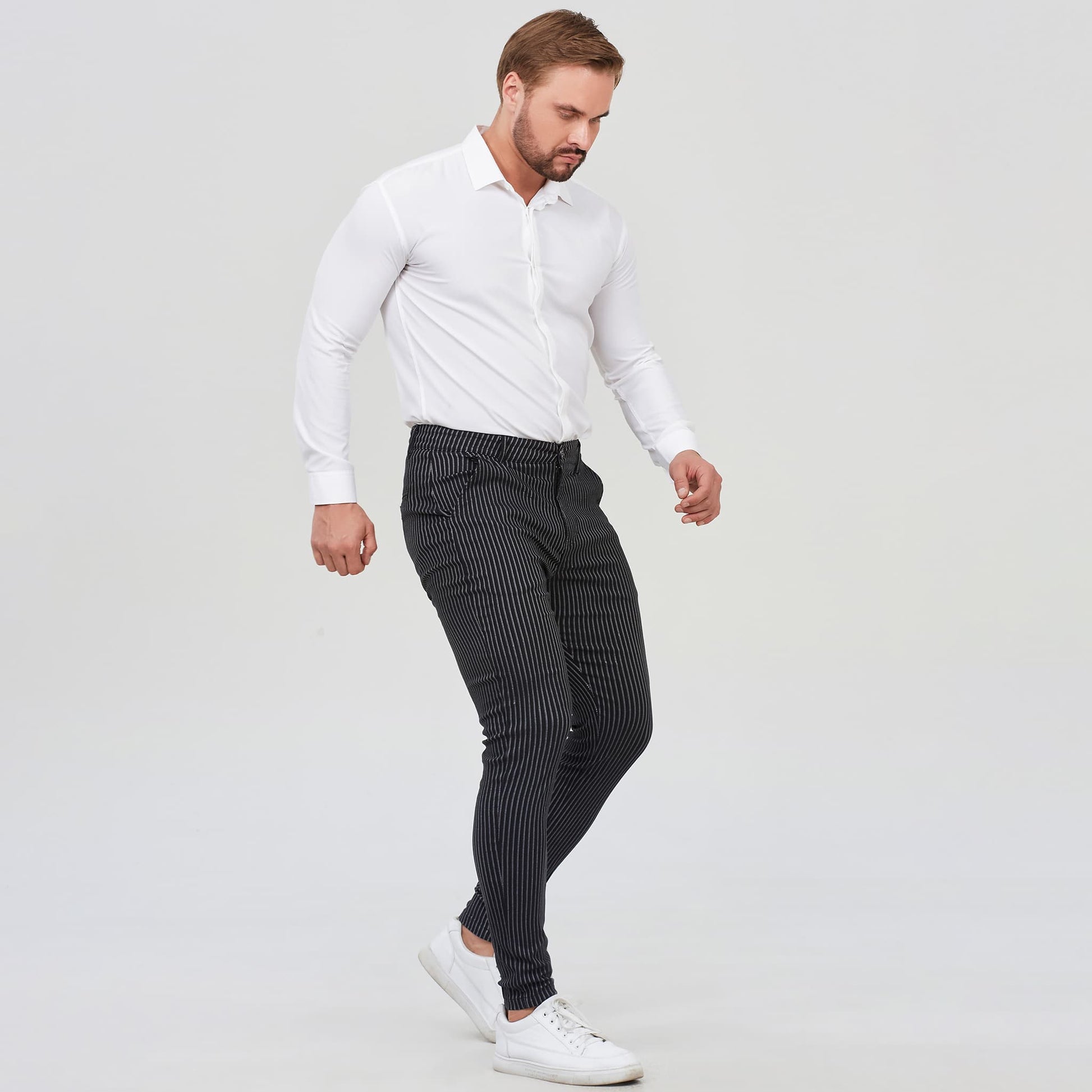 black golf striped pants mens slim fit stretchy