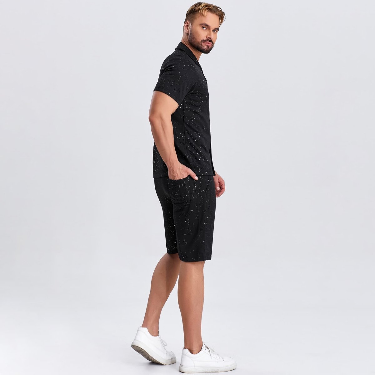 black outfit for men button down sparkling