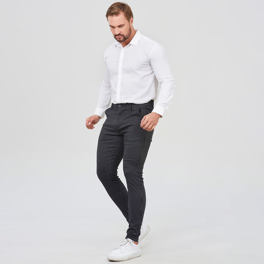 black pinstripe suit pant men slim fit stretchy