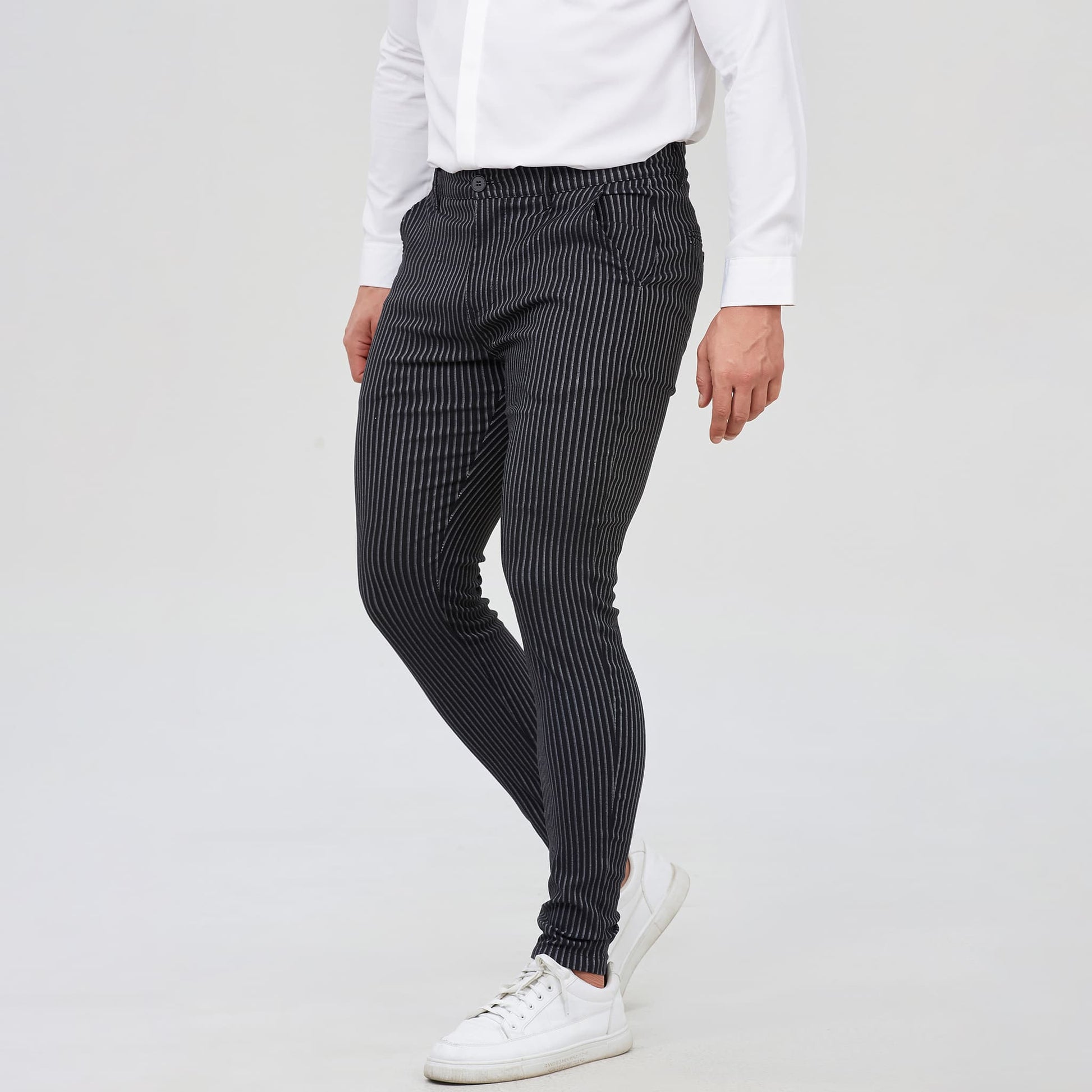 black pinstriped formal pants men slim fit stretchy