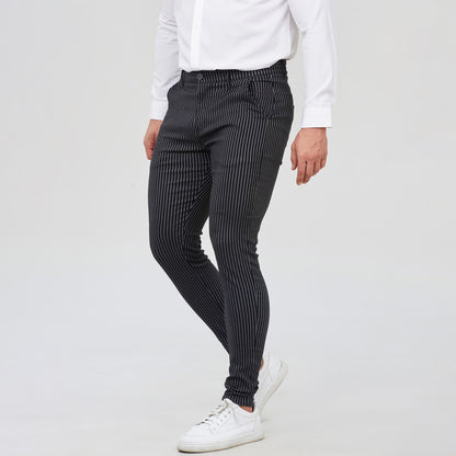 black pinstriped formal pants men slim fit stretchy