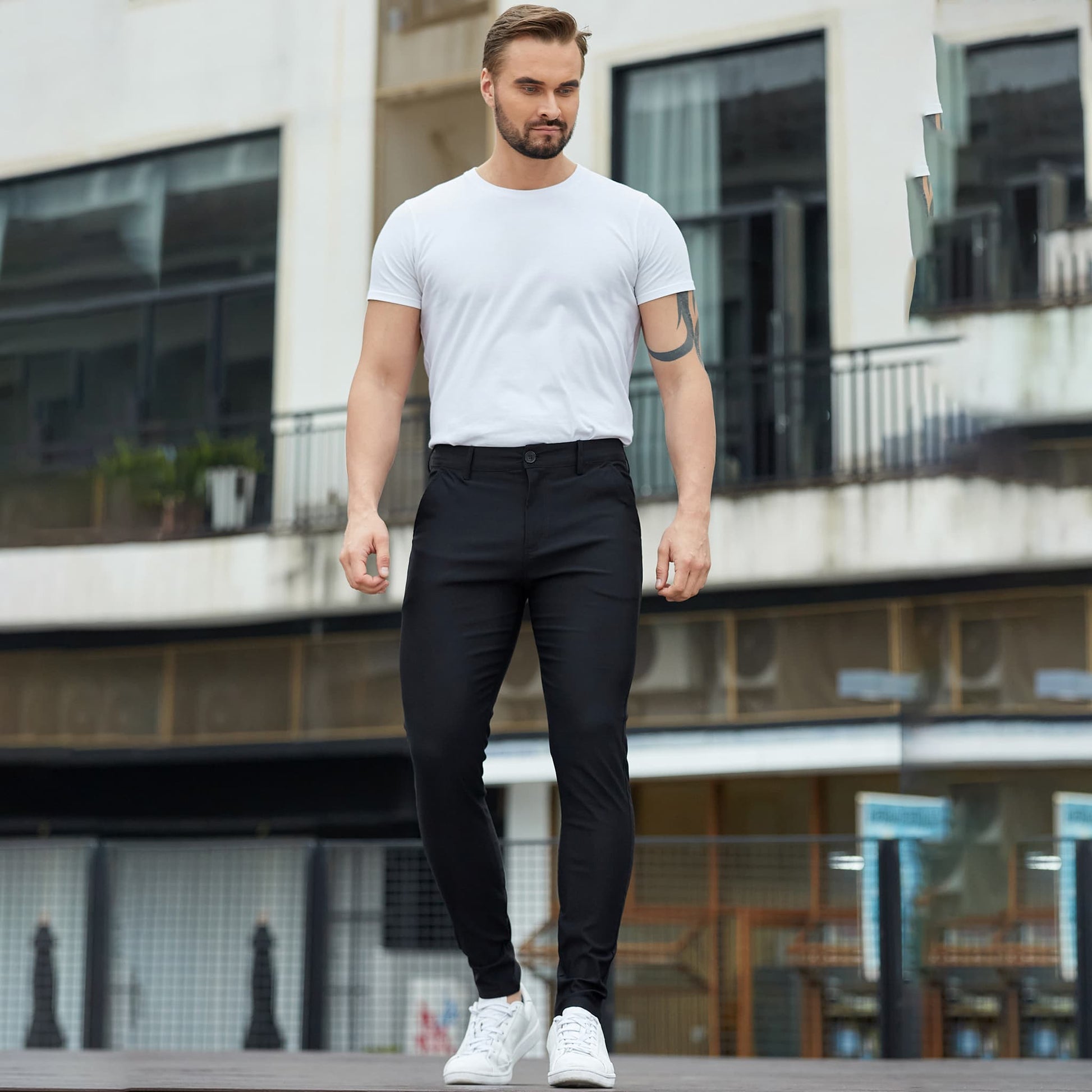black skinny fit dress pants men stretch