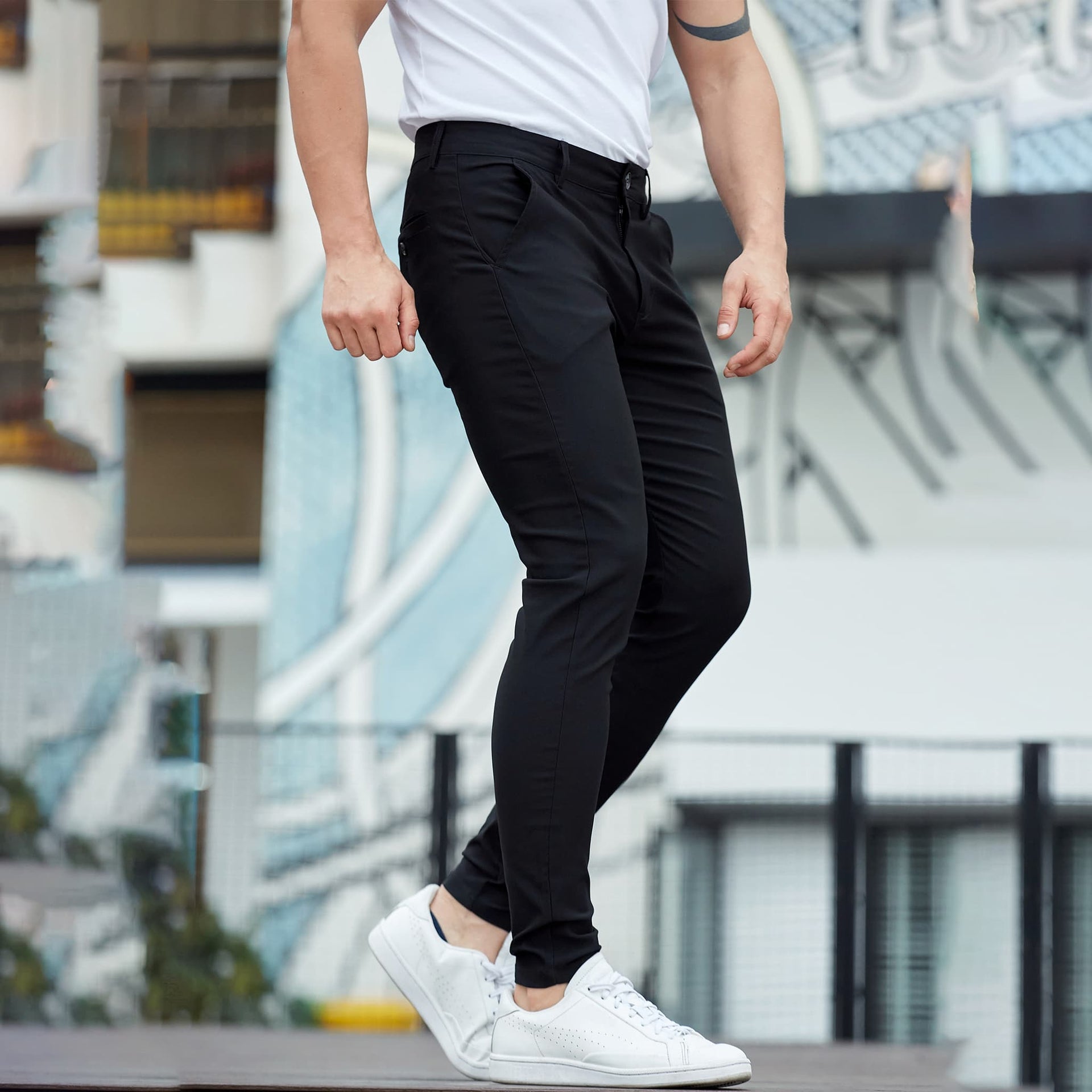 Mens Formal Slim Fit Stretch Chinos Black Pants for Business – ALLELMS