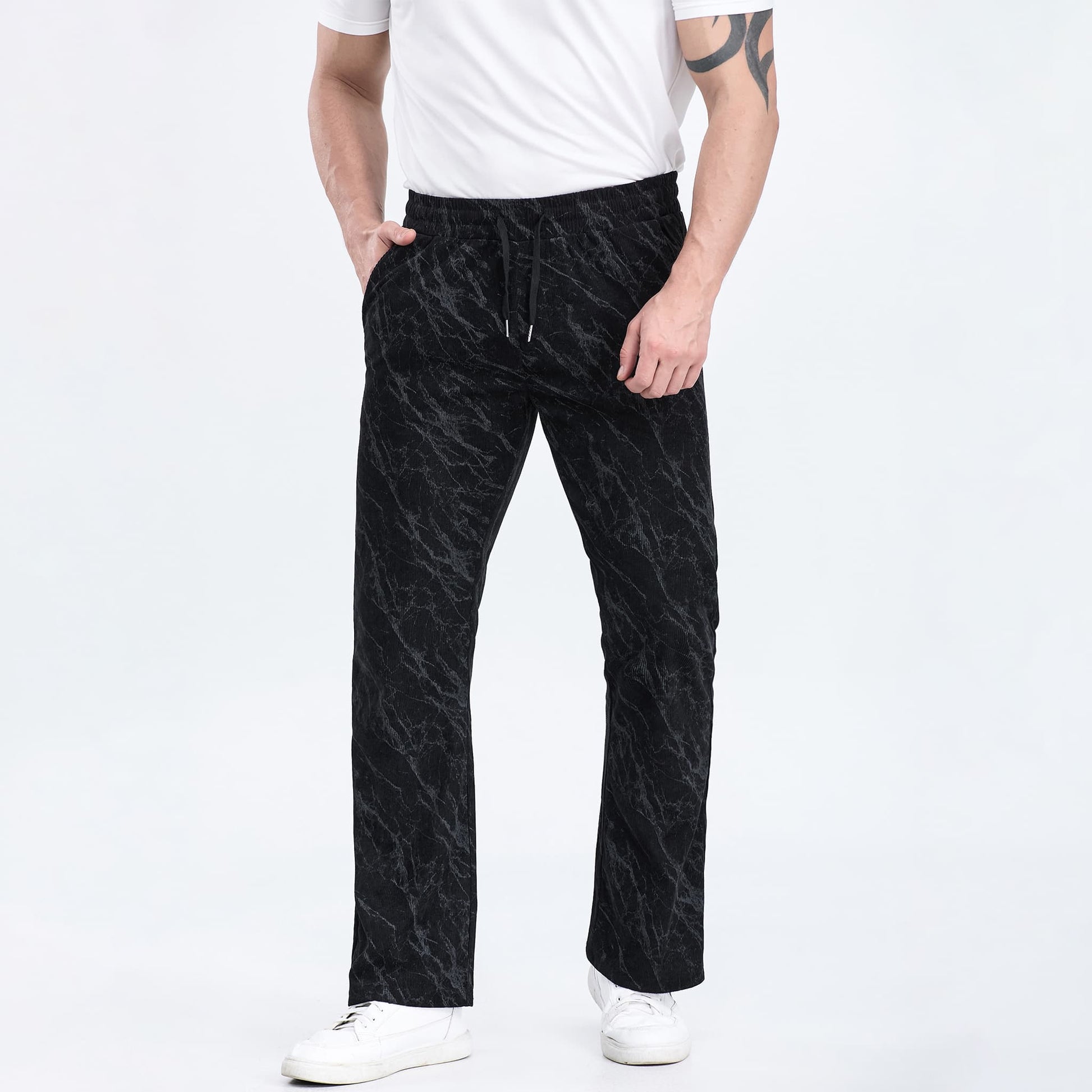 black camouflage pattern sweatpants men baggy drawstring waistband
