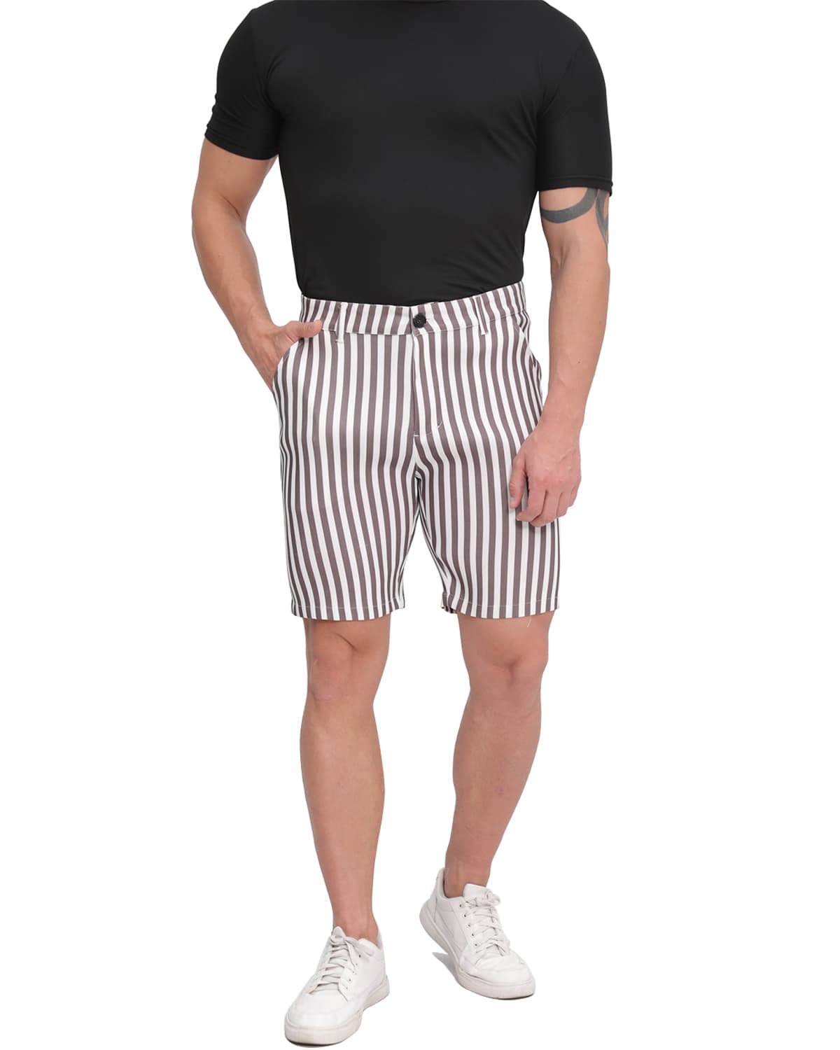 Mens Shorts 9" Inseam Slim Fit Stretch Striped Golf Short Pants