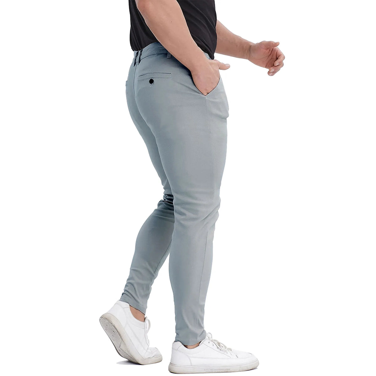 Men's slim fit blue grey plaid chino pants