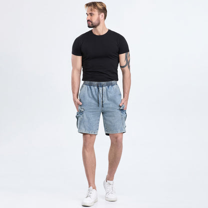 blue jean shorts men drawstring waist