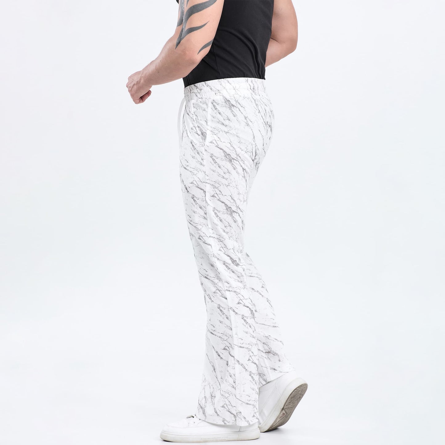 white camouflage pattern bootcut sweatpants men drawstring waistband