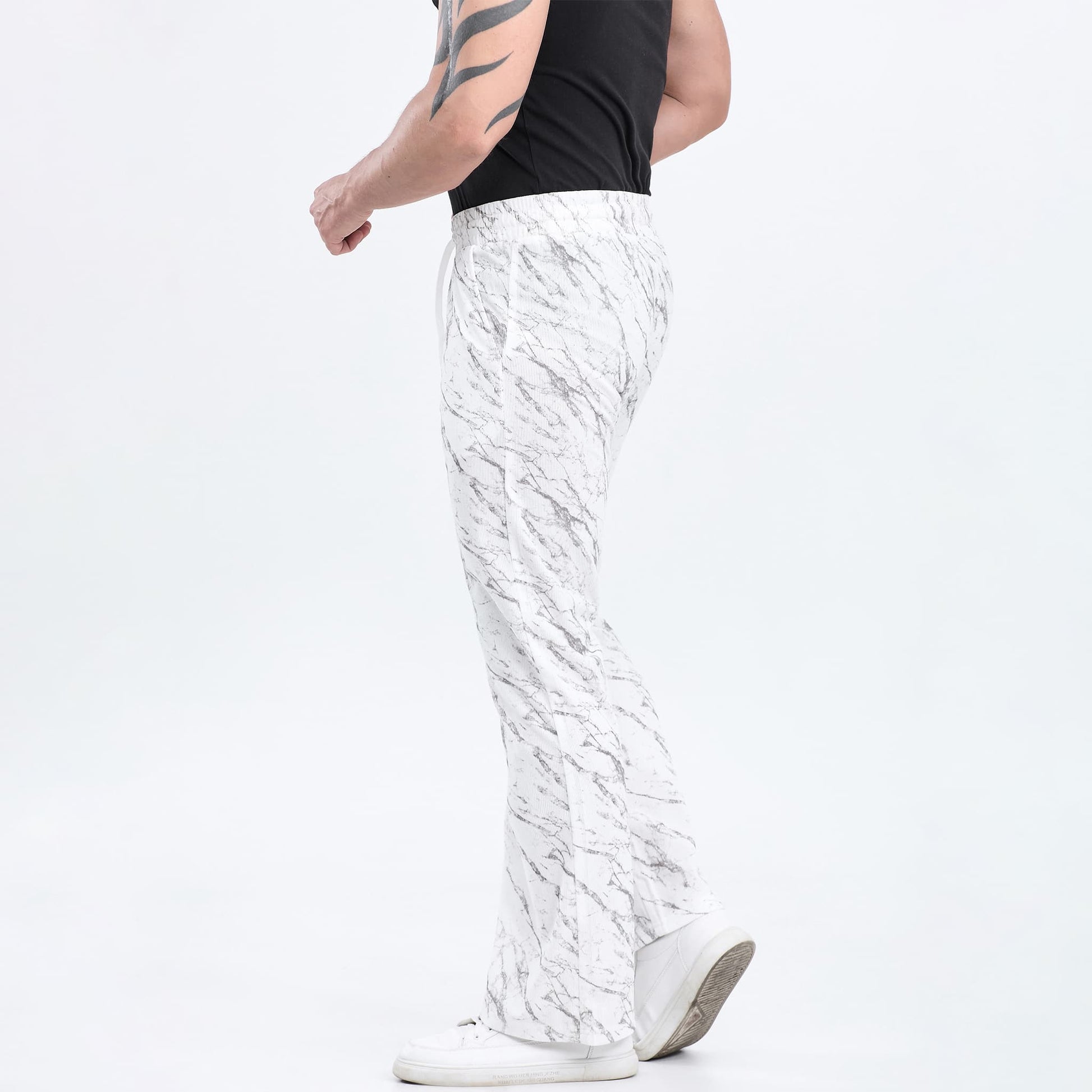 white camouflage pattern bootcut sweatpants men drawstring waistband