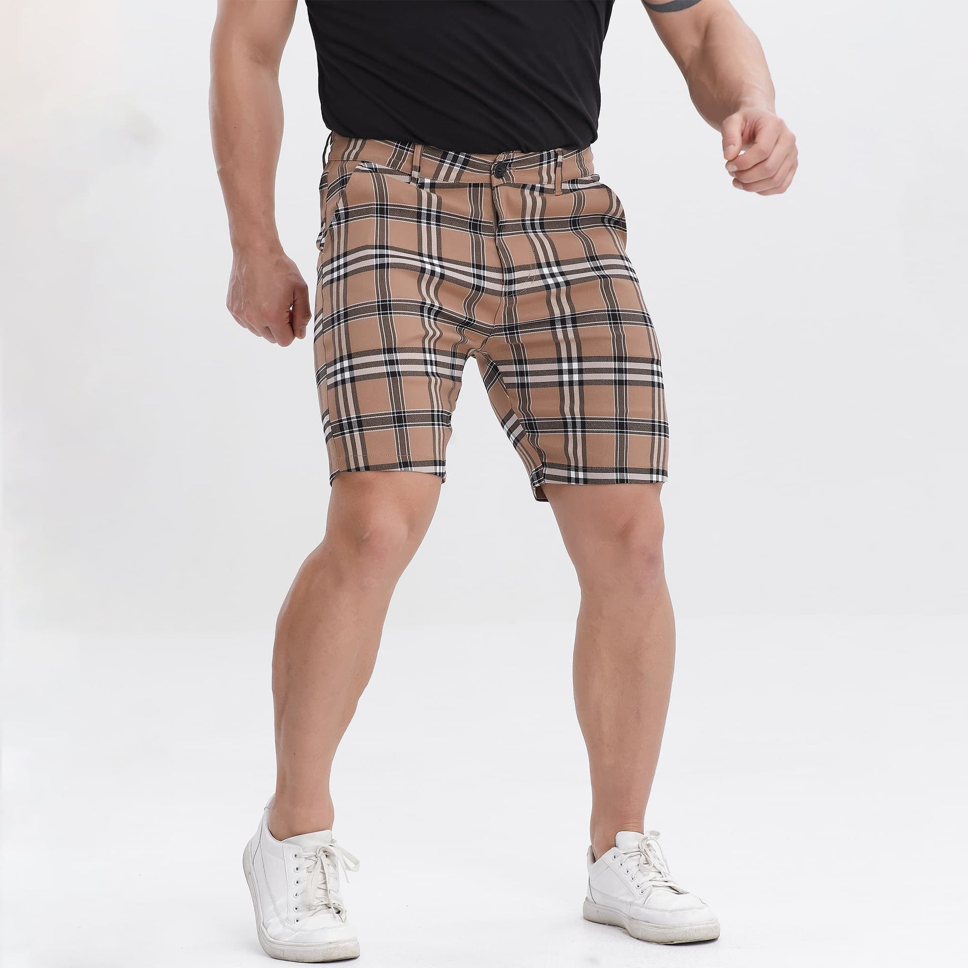 brown checkered mens golf pants slim fit stretch