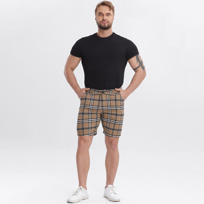 brown checkered skinny shorts for men stretchy