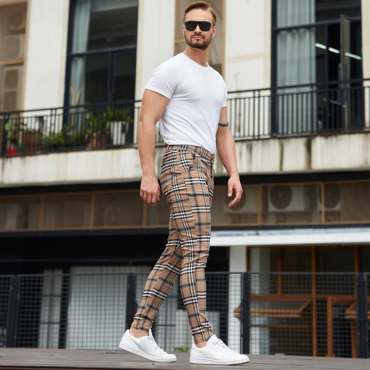 brown chino pants men slim fit stretchy