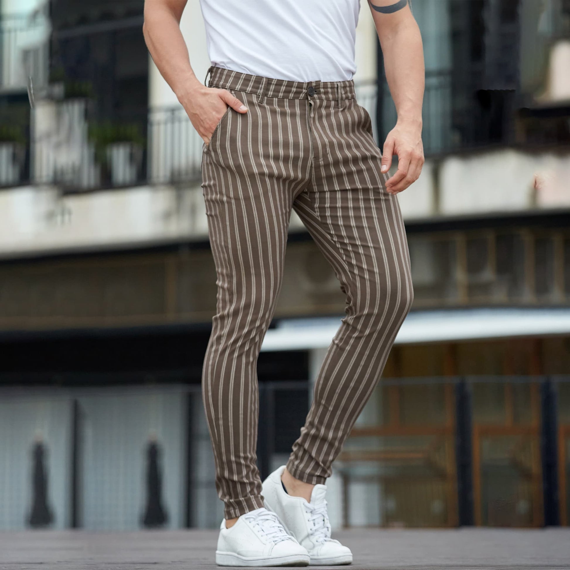 brown striped big and tall mens dress pants slim fit stretchy