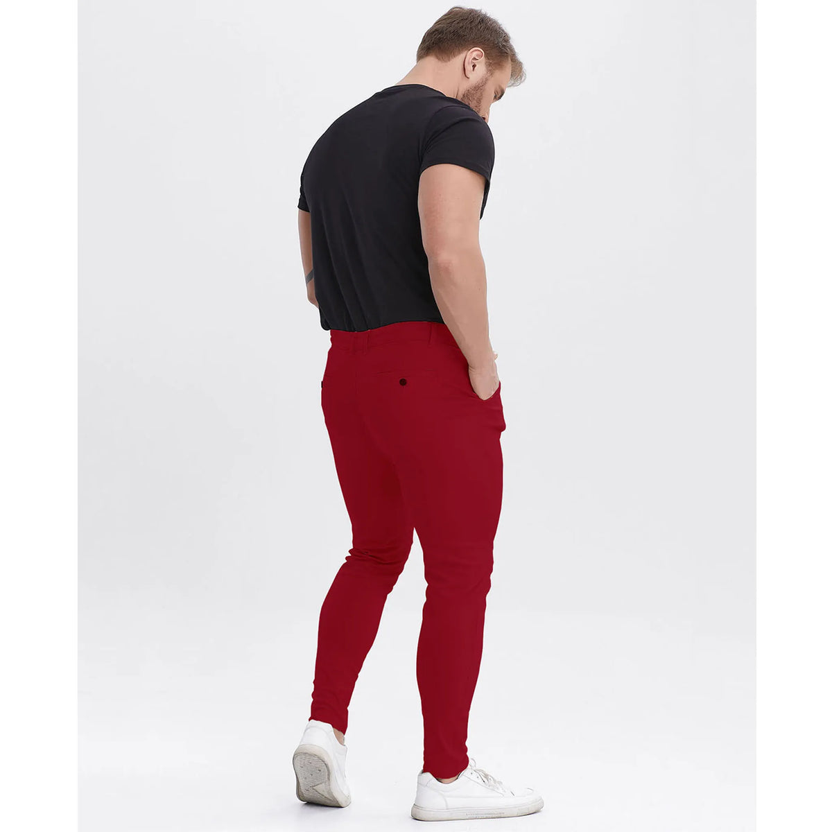 Men's Slim Fit Stretch Chinos - Burgundy Pleated Business Casual Pants