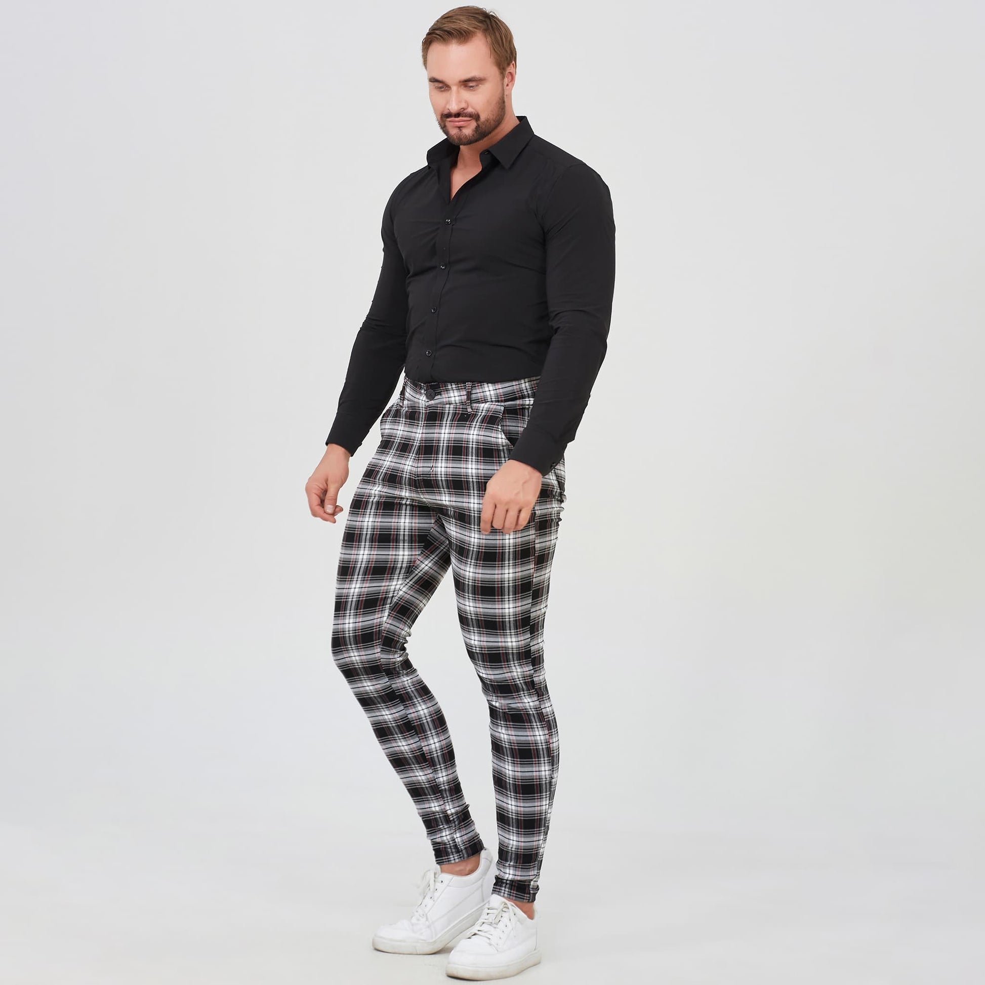 black and white business casual pants for men slim fit stretchy