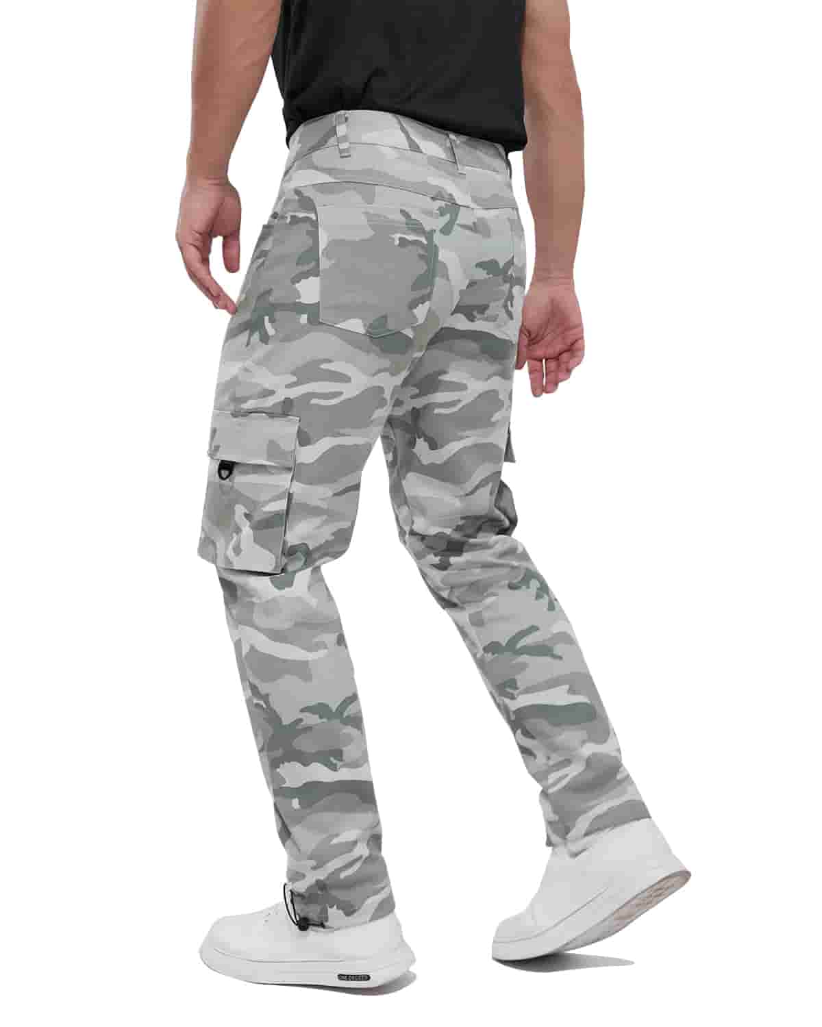 ALLELMS Mens Straight-Fit Stretch Black Cargo Pant with Multi Pockets