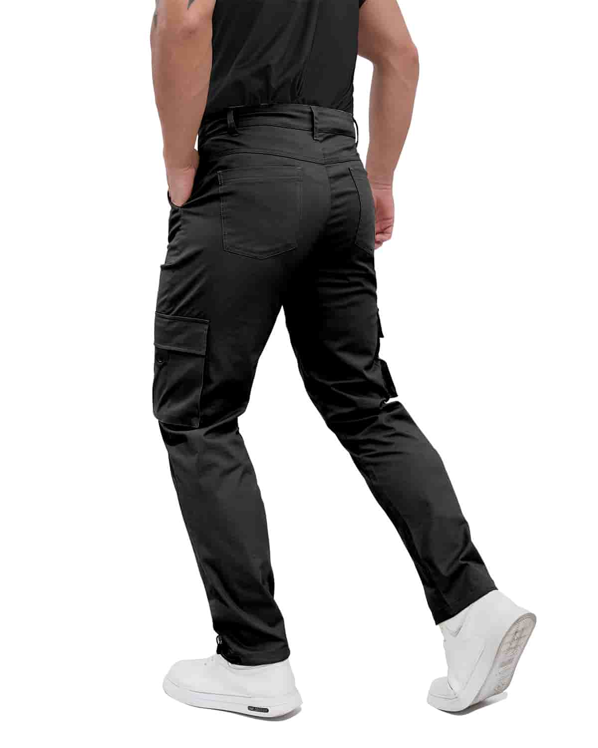 ALLELMS Mens Straight-Fit Stretch Black Cargo Pant with Multi Pockets
