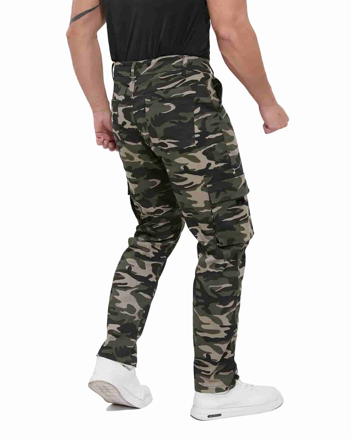ALLELMS Mens Straight-Fit Stretch Green Camo Cargo Pant with Multi Pockets