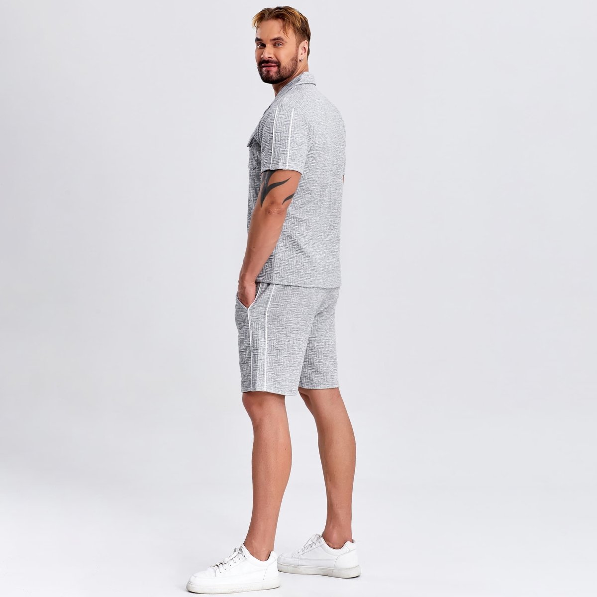 grey waffle casual outfits for men drawstring