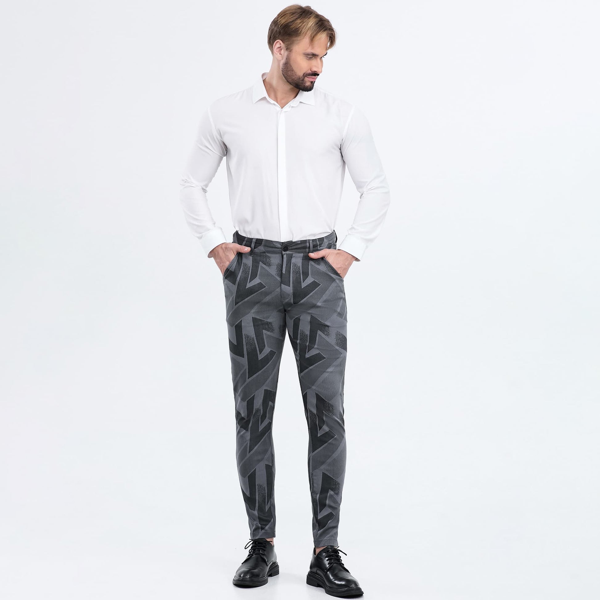 dark grey  slim fit casual slacks for men stretchy