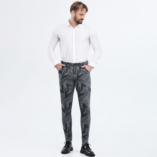 dark grey  slim fit casual slacks for men stretchy